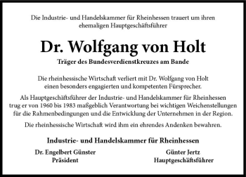 Traueranzeige von Wolfgang von Holt von vrm-trauer