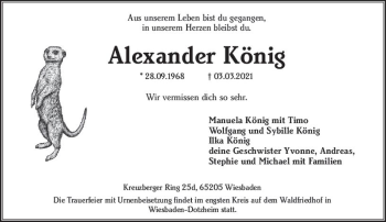 Traueranzeige von Alexander König von vrm-trauer