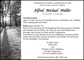 Traueranzeige von Alfred Michael Müller von vrm-trauer