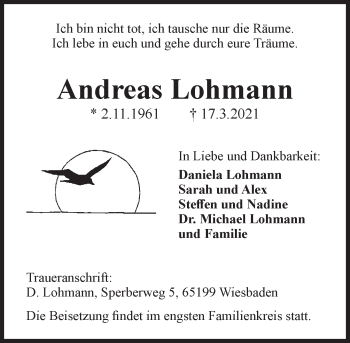 Traueranzeige von Andreas Lohmann von vrm-trauer