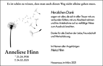 Traueranzeige von Anneliese Hinn von vrm-trauer