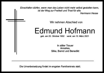 Traueranzeige von Edmund Hofmann von vrm-trauer