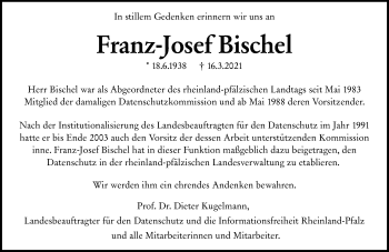 Traueranzeige von Franz Josef Bischel von vrm-trauer