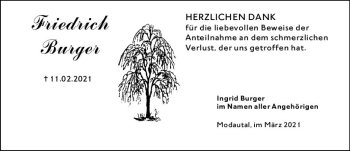 Traueranzeige von Friedrich Burger von vrm-trauer