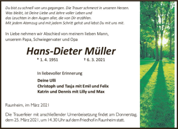 Traueranzeige von Hans-Dieter Müller von vrm-trauer