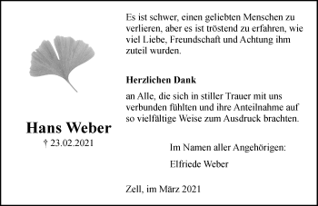 Traueranzeige von Hans Weber von vrm-trauer