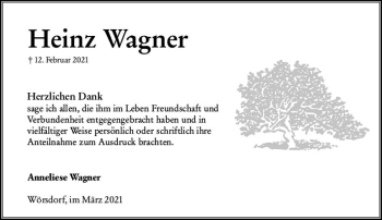 Traueranzeige von Heinz Wagner von vrm-trauer