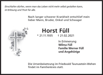 Traueranzeige von Horst Füll von vrm-trauer