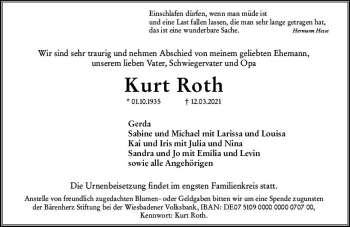 Traueranzeige von Kurt Roth von vrm-trauer
