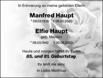 Traueranzeige von Manfred Haupt von vrm-trauer