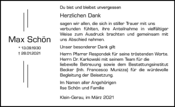 Traueranzeige von Max Schön von vrm-trauer