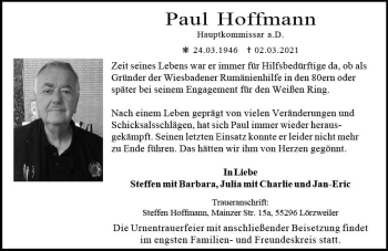 Traueranzeige von Paul Hoffmann von vrm-trauer