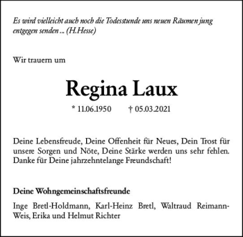 Traueranzeige von Regina Laux von vrm-trauer