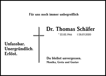 Traueranzeige von Thomas Schäfer von vrm-trauer