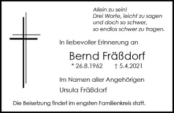 Traueranzeige von Bernd Fräßdorf von vrm-trauer