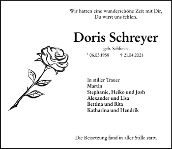 Traueranzeige von Doris Schreyer von vrm-trauer