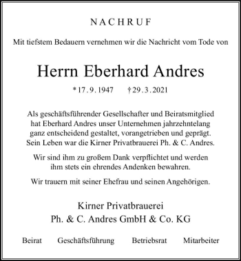 Traueranzeige von Eberhard Andres von vrm-trauer