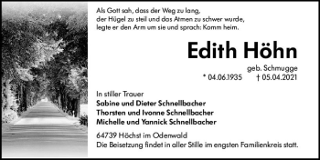 Traueranzeige von Edith Höhn von vrm-trauer