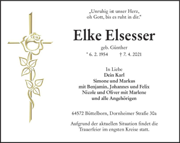 Traueranzeige von Elke Elsesser von vrm-trauer