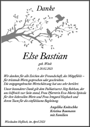Traueranzeige von Else Bastian von vrm-trauer
