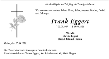 Traueranzeige von Frank Eggert von vrm-trauer