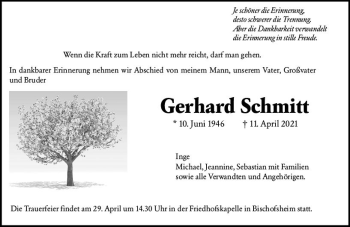 Traueranzeige von Gerhard Schmitt von vrm-trauer