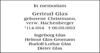 Traueranzeige von Gertrud Glas von vrm-trauer