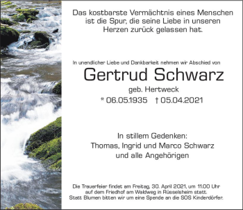 Traueranzeige von Gertrud Schwarz von vrm-trauer