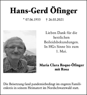 Traueranzeige von Hans-Gerd Öfinger von vrm-trauer