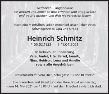 Traueranzeige von Heinrich Schmitz von vrm-trauer