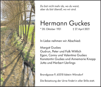 Traueranzeige von Hermann Guckes von vrm-trauer