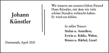 Traueranzeige von Johann Künstler von vrm-trauer