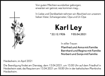Traueranzeige von Karl Ley von vrm-trauer