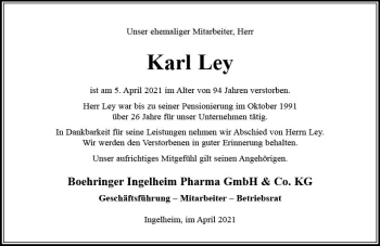 Traueranzeige von Karl Ley von vrm-trauer
