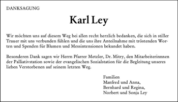 Traueranzeige von Karl Ley von vrm-trauer