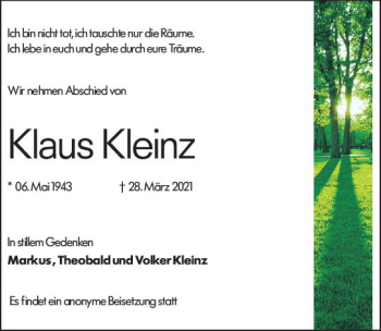 Traueranzeige von Klaus Kleinz von vrm-trauer