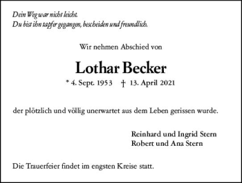 Traueranzeige von Lothar Becker von vrm-trauer