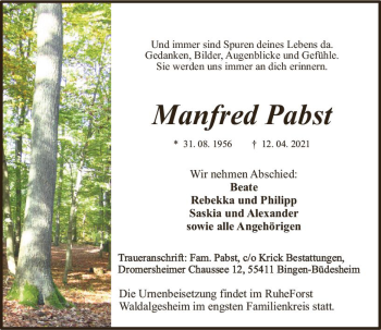 Traueranzeige von Manfred Pabst von vrm-trauer