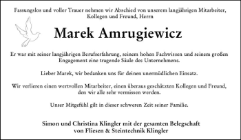Traueranzeige von Marek Amrugiewicz von vrm-trauer
