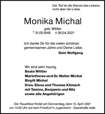 Traueranzeige von Monika Michal von vrm-trauer