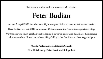 Traueranzeige von Peter Budian von vrm-trauer