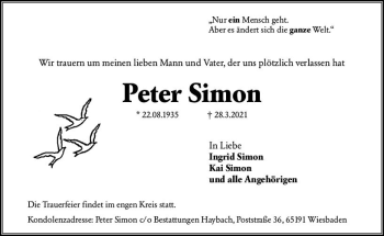 Traueranzeige von Peter Simon von vrm-trauer