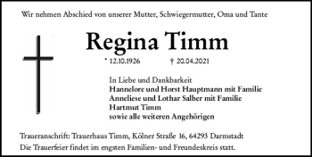 Traueranzeige von Regina Timm von vrm-trauer
