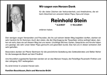 Traueranzeige von Reinhold Stein von vrm-trauer