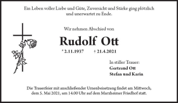 Traueranzeige von Rudolf Ott von vrm-trauer