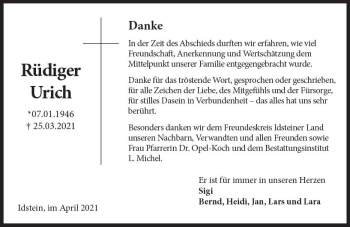 Traueranzeige von Rüdiger Urich von vrm-trauer