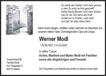 Traueranzeige von Werner Modi von vrm-trauer