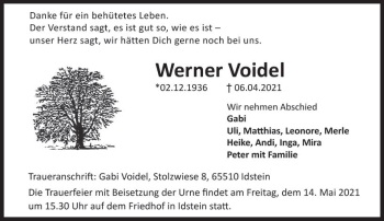 Traueranzeige von Werner Voidel von vrm-trauer