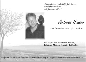 Traueranzeige von Andreas Häuser von vrm-trauer