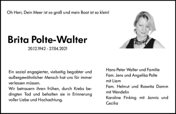 Traueranzeige von Brita Polte-Walter von vrm-trauer